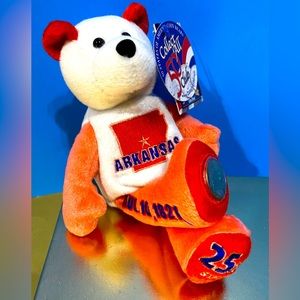 LIMITED TREASURES NWT ARKANSAS STATE COIN #25 BEAR PLUSH TAGS & STATE QUARTER 8”